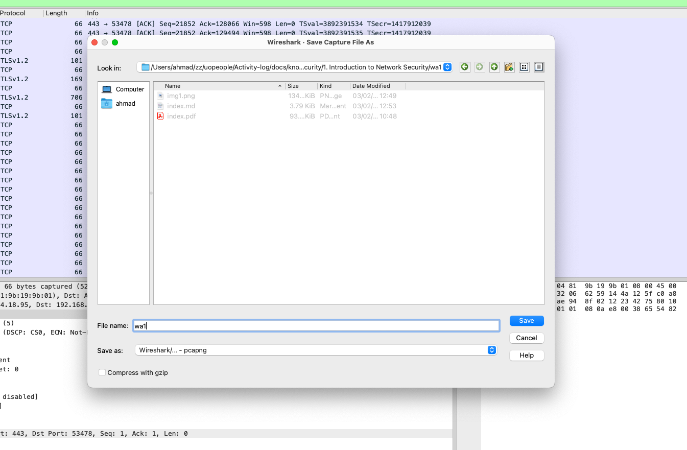 wireshark saving capture