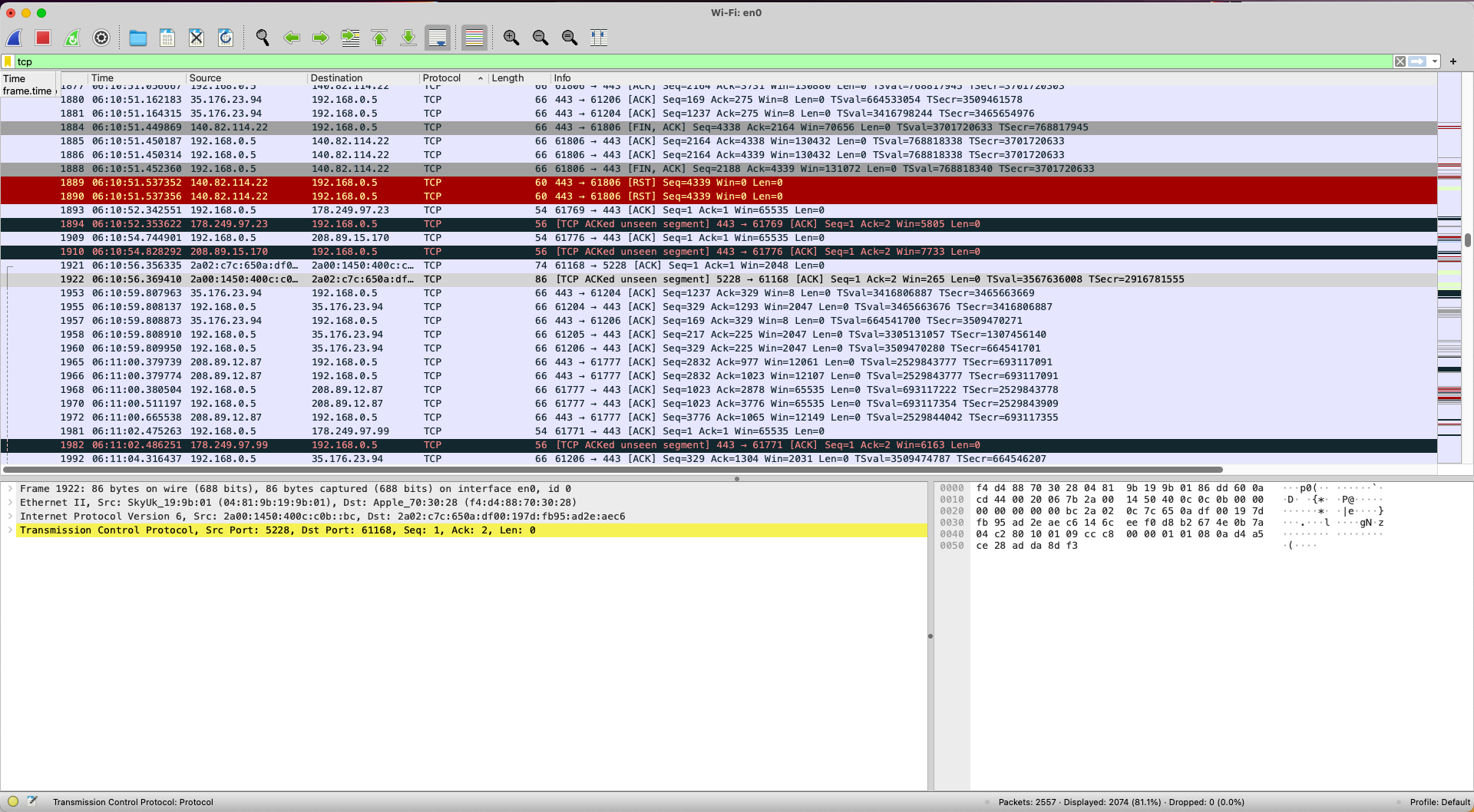 filter for TCP packets