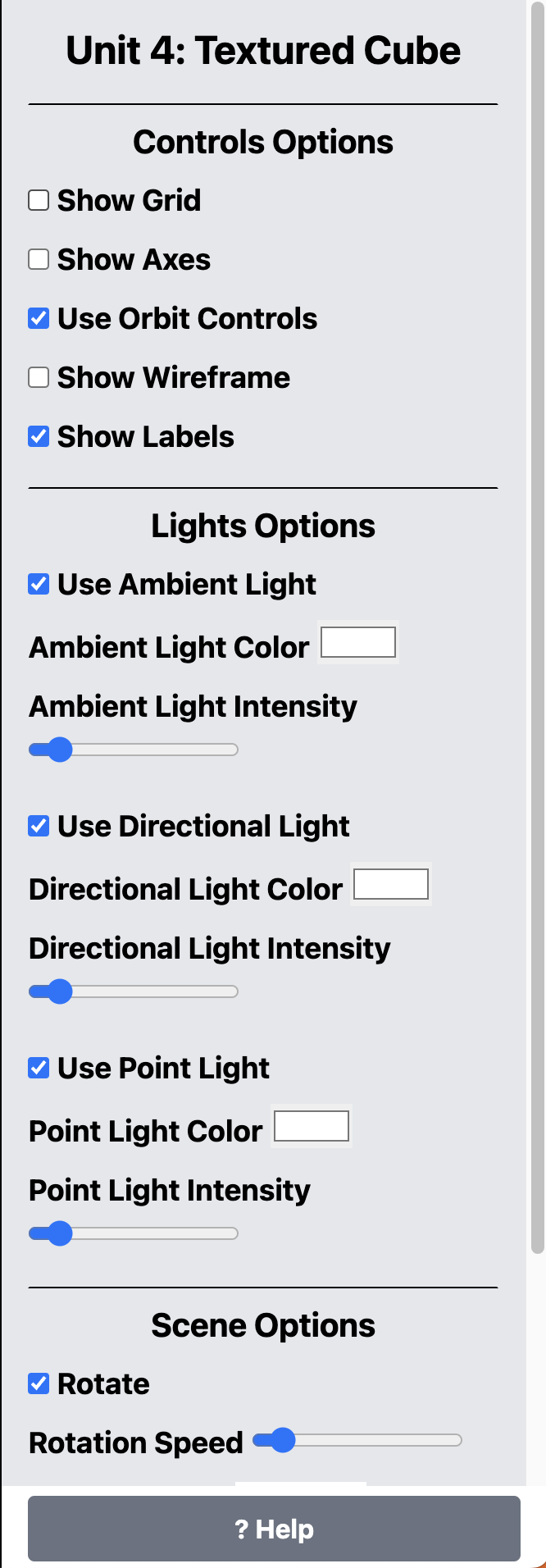 Options Panel