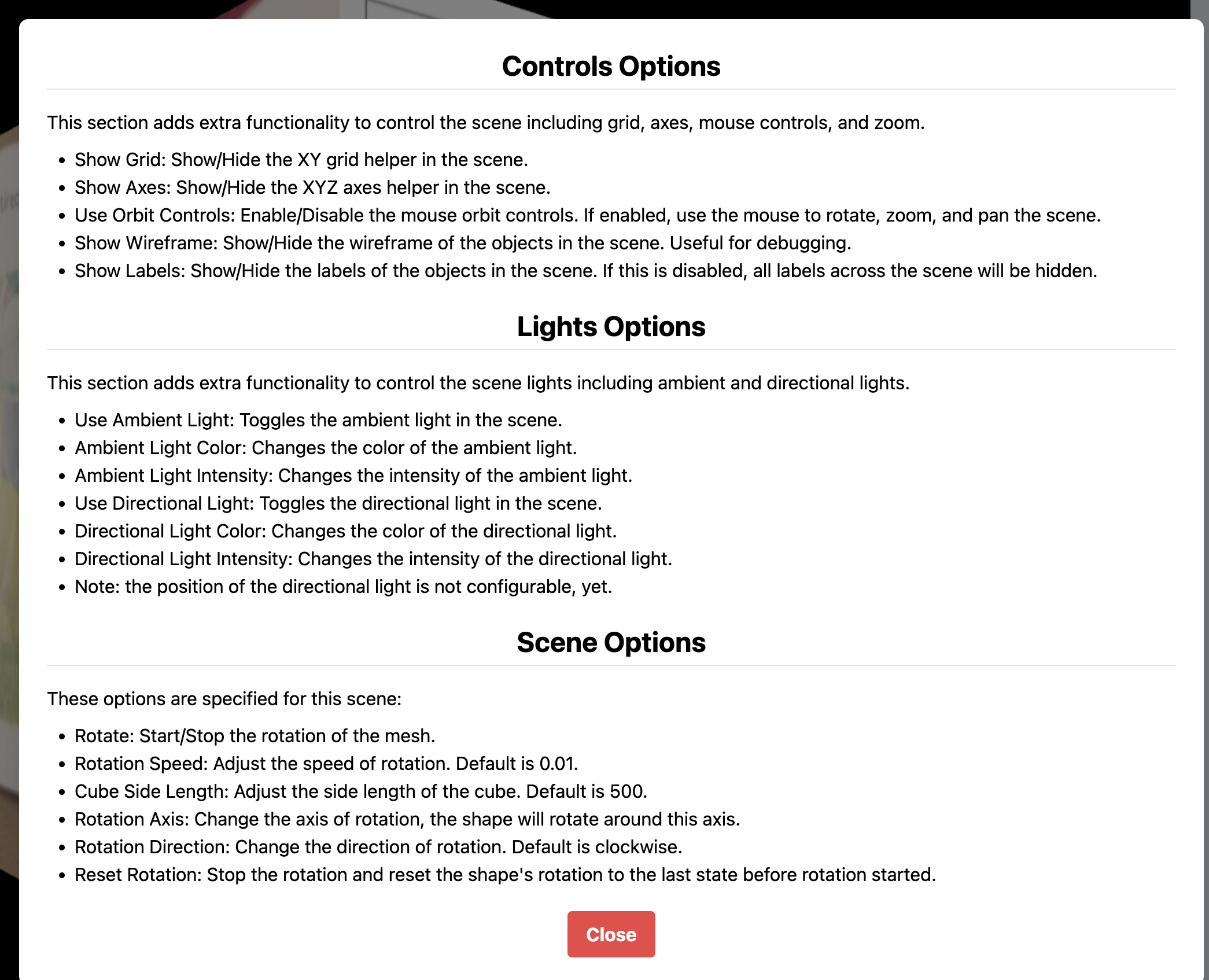 Options Panel