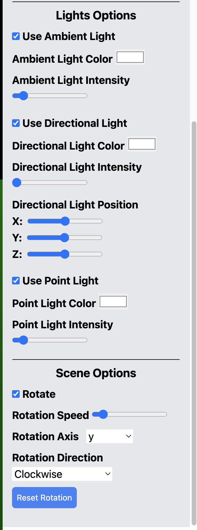 Options Panel